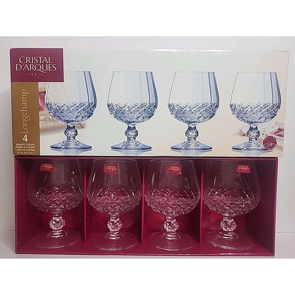 Set / 4Cristal D'Arques LONGCHAMP Lead Crystal Brandy Snifters Cognac 10 3/4 oz